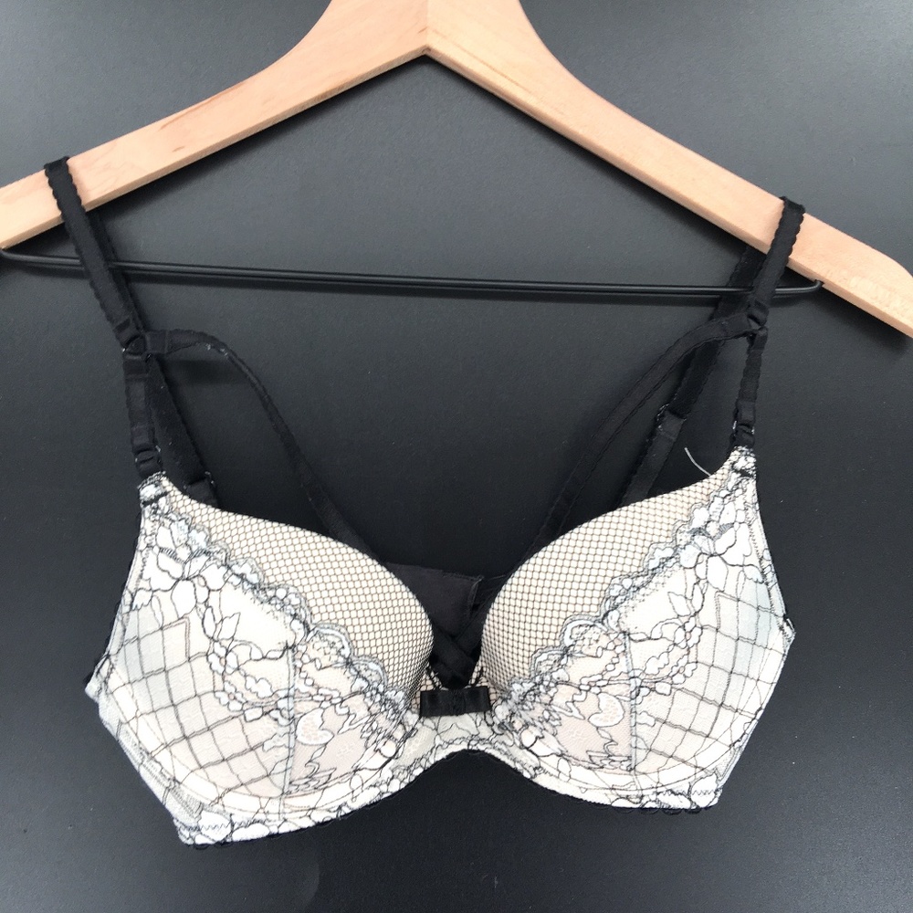 Victoria's Secret Black and Cream Lace Push-Up Bra
